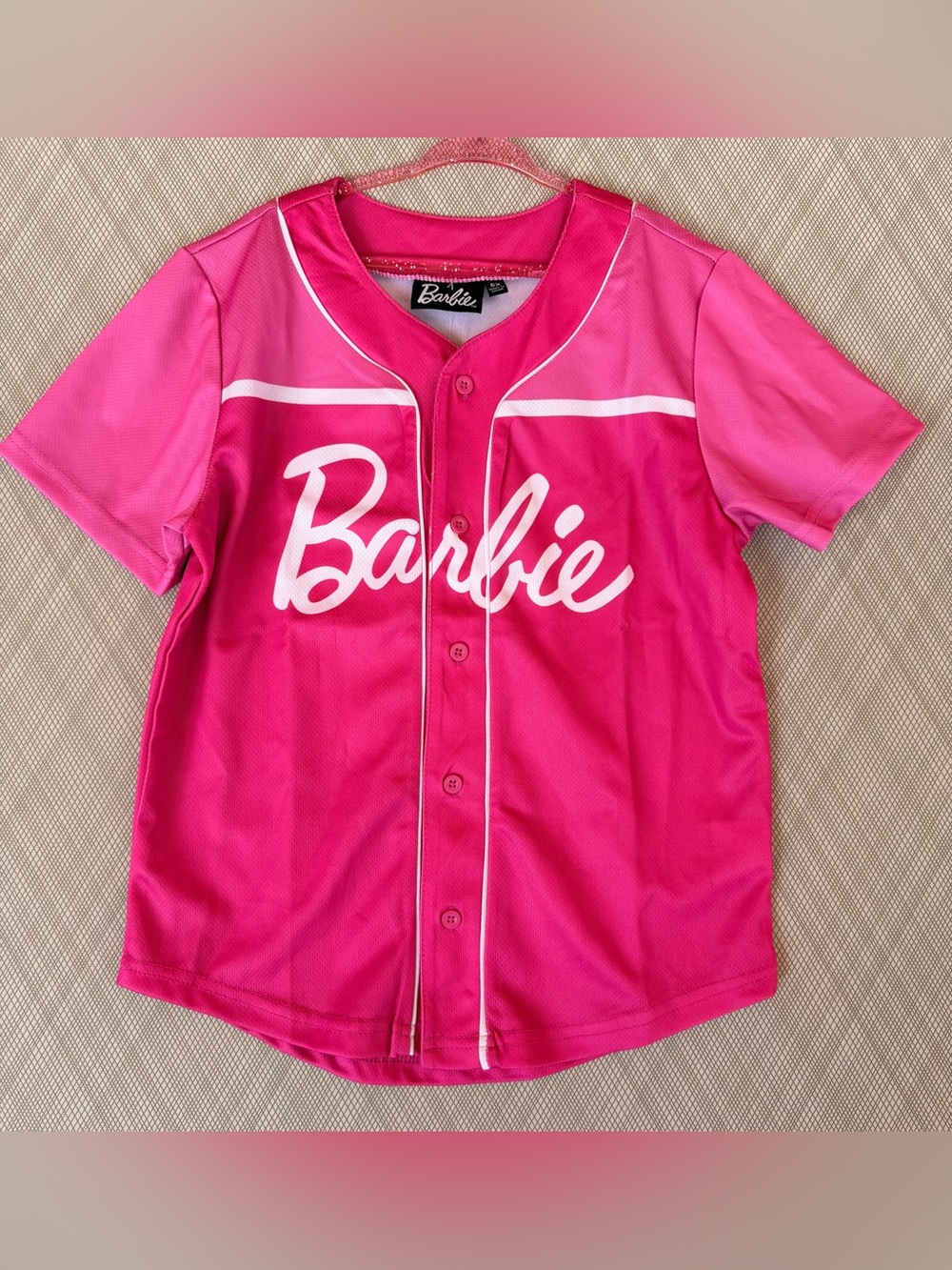 Mattel Barbie - Girls' Pink Baseball Jersey Top (Sz 6x) NWT